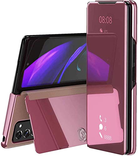 Custodia® Spiegelüberzug Clear View Standfunktion Flip Hülle Kompatibel für Samsung Galaxy Z Fold2 5G (Rose Gold) von Custodia