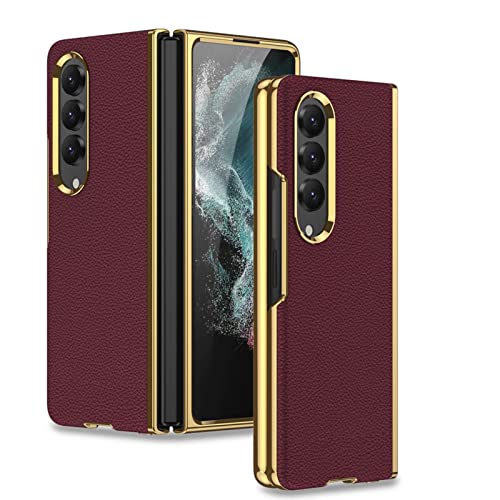 Custodia® Z Fold4 Hülle Glattleder Überzug Rahmen,Fold4 Handyhülle Gebogener Faltbildschirm,Luxus Lederhülle Kompatibel für Samsung Galaxy Z Fold4(5) von Custodia