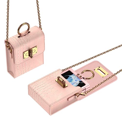 Custodia Hülle Handtasche für Flip5 Crossbody Bag Handy Umhängetasche + Metal Chain,Mini Rucksack Leder Handyhülle für Samsung Galaxy Z Flip5/Flip4/Flip3/Flip(5) von Custodia