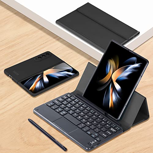 Custodia Hülle für Fold4 Touch Tastatur Klapphüllen Magnetic+Pen+Pen Holder+Glasfolie Cover,Keyboard Case Set für Samsung Galaxy Z Fold4(1) von Custodia