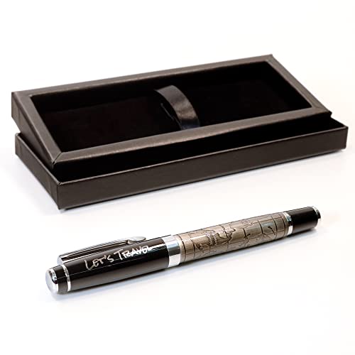 CustomDesign.Shop Personalisierter Premium Tintenroller Stift Weltkarte Design + Geschenkbox | Schaffen Sie ein ganz einzigartiges Geschenk | Lasergravur von CustomDesign.Shop