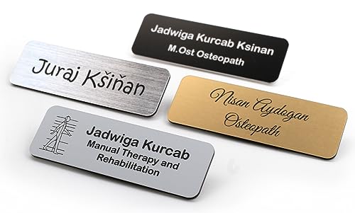 Personalisiertes Namensschild mit Nadelbefestigung | Schaffen Sie Ihr personalisiertes Namensschild | Lasergravur (Gold) von CustomDesign.Shop