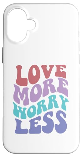 Love More Worry Less Cute Groovy Retro positive Typografie Hülle für iPhone 16 Plus Love More Worry Less Cute Groovy Retro positive Typografie Hülle für iPhone 16 Plus von Cute 80s Smile Happy Tee