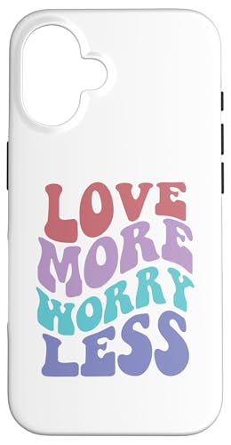 Love More Worry Less Cute Groovy Retro positive Typografie Hülle für iPhone 16 Love More Worry Less Cute Groovy Retro positive Typografie Hülle für iPhone 16 von Cute 80s Smile Happy Tee