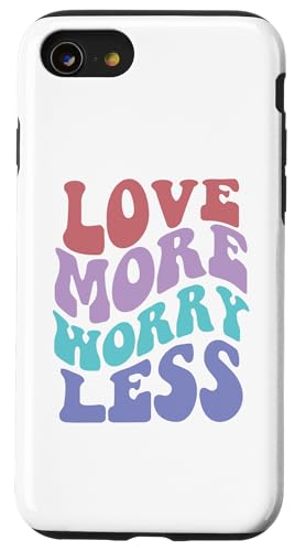 Love More Worry Less Cute Groovy Retro positive Typografie Hülle für iPhone SE (2020) / 7 / 8 von Cute 80s Smile Happy Tee