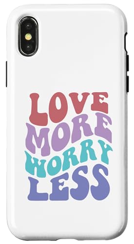 Love More Worry Less Cute Groovy Retro positive Typografie Hülle für iPhone X/XS Love More Worry Less Cute Groovy Retro positive Typografie Hülle für iPhone X/XS von Cute 80s Smile Happy Tee