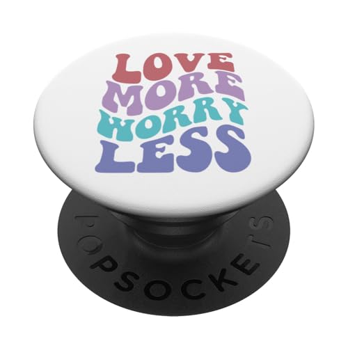 Love More Worry Less Cute Groovy Retro positive Typografie PopSockets Klebender PopGrip von Cute 80s Smile Happy Tee