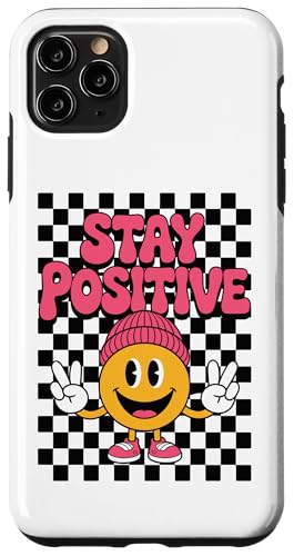Stay Positive Happy Face Peace Zeichen Kariert Groovy Retro Hülle für iPhone 11 Pro Max von Cute 80s Smile Happy Tee