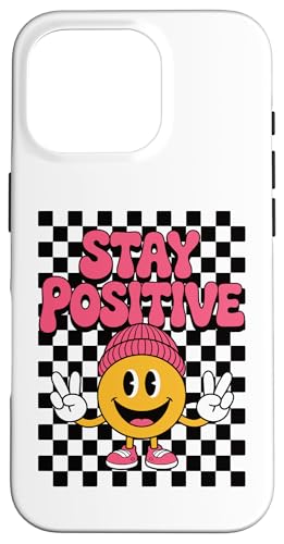 Stay Positive Happy Face Peace Zeichen Kariert Groovy Retro Hülle für iPhone 16 Pro von Cute 80s Smile Happy Tee