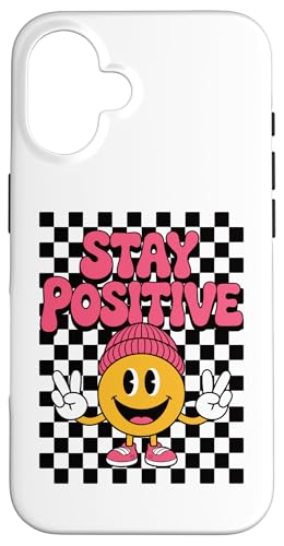 Stay Positive Happy Face Peace Zeichen Kariert Groovy Retro Hülle für iPhone 16 Stay Positive Happy Face Peace Zeichen Kariert Groovy Retro Hülle für iPhone 16 von Cute 80s Smile Happy Tee
