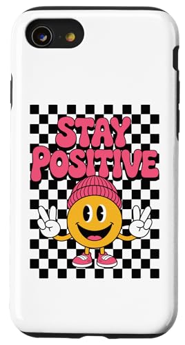 Stay Positive Happy Face Peace Zeichen Kariert Groovy Retro Hülle für iPhone SE (2020) / 7 / 8 von Cute 80s Smile Happy Tee