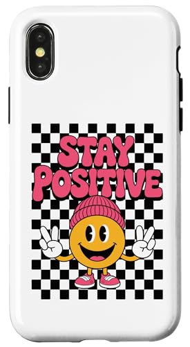 Stay Positive Happy Face Peace Zeichen Kariert Groovy Retro Hülle für iPhone X/XS Stay Positive Happy Face Peace Zeichen Kariert Groovy Retro Hülle für iPhone X/XS von Cute 80s Smile Happy Tee