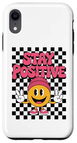 Stay Positive Happy Face Peace Zeichen Kariert Groovy Retro Hülle für iPhone XR von Cute 80s Smile Happy Tee