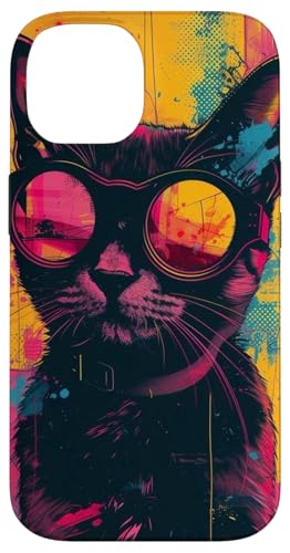 Coole, stilvolle Katze mit bunter Sonnenbrille, lebendig und trendig Hülle für iPhone 14 von Cute Accessories Art Gifts for Women and Men