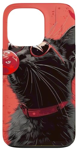 Coole lustige schwarze stilvolle Katze mit Sonnenbrille und rotem Lutscher Hülle für iPhone 13 Pro von Cute Accessories Art Gifts for Women and Men