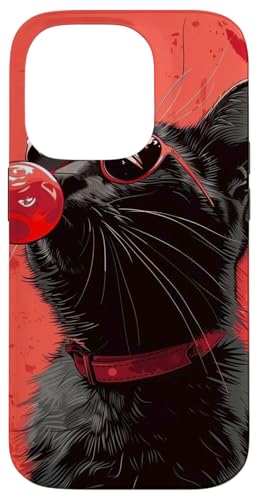 Coole lustige schwarze stilvolle Katze mit Sonnenbrille und rotem Lutscher Hülle für iPhone 14 Pro von Cute Accessories Art Gifts for Women and Men