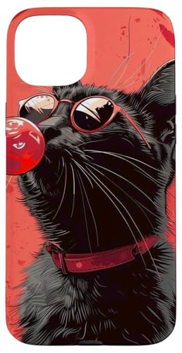 Coole lustige schwarze stilvolle Katze mit Sonnenbrille und rotem Lutscher Hülle für iPhone 15 Plus von Cute Accessories Art Gifts for Women and Men