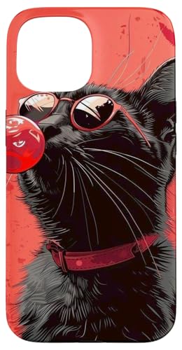 Coole lustige schwarze stilvolle Katze mit Sonnenbrille und rotem Lutscher Hülle für iPhone 15 von Cute Accessories Art Gifts for Women and Men