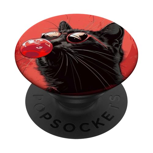 Coole lustige schwarze stilvolle Katze mit Sonnenbrille und rotem Lutscher PopSockets Klebender PopGrip von Cute Accessories Art Gifts for Women and Men
