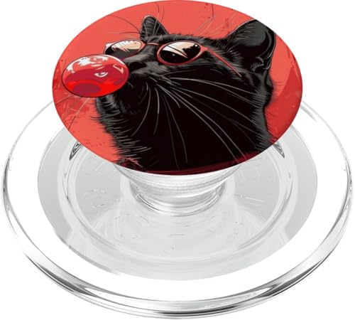 Coole lustige schwarze stilvolle Katze mit Sonnenbrille und rotem Lutscher PopSockets PopGrip für MagSafe von Cute Accessories Art Gifts for Women and Men