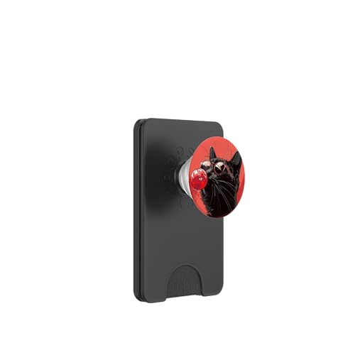 Coole lustige schwarze stilvolle Katze mit Sonnenbrille und rotem Lutscher PopSockets PopWallet für MagSafe von Cute Accessories Art Gifts for Women and Men