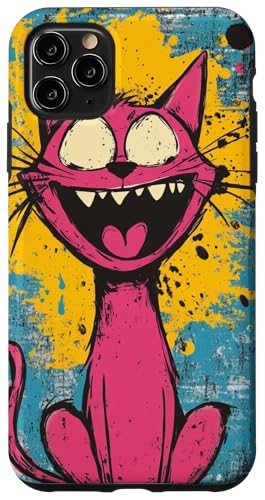 Lebendige rosa Katze verrückter lustiger Ausdruck bunter Hintergrund Hülle für iPhone 11 Pro Max von Cute Accessories Art Gifts for Women and Men
