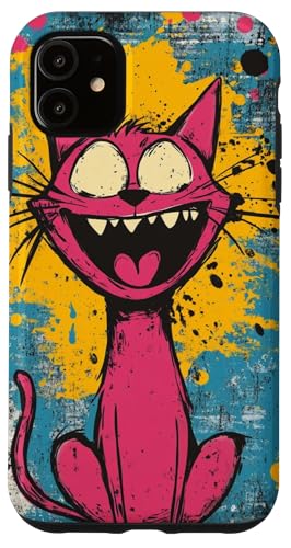 Lebendige rosa Katze verrückter lustiger Ausdruck bunter Hintergrund Hülle für iPhone 11 von Cute Accessories Art Gifts for Women and Men