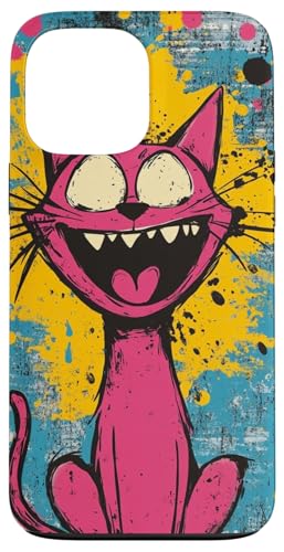 Lebendige rosa Katze verrückter lustiger Ausdruck bunter Hintergrund Hülle für iPhone 13 Pro Max von Cute Accessories Art Gifts for Women and Men