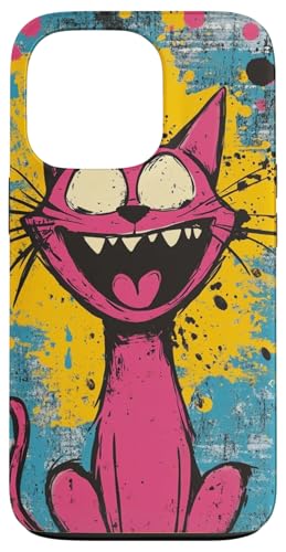 Lebendige rosa Katze verrückter lustiger Ausdruck bunter Hintergrund Hülle für iPhone 13 Pro von Cute Accessories Art Gifts for Women and Men