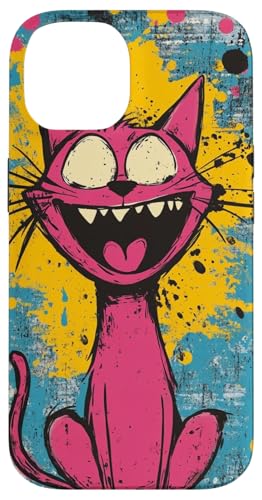 Lebendige rosa Katze verrückter lustiger Ausdruck bunter Hintergrund Hülle für iPhone 14 von Cute Accessories Art Gifts for Women and Men