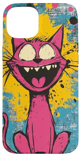 Lebendige rosa Katze verrückter lustiger Ausdruck bunter Hintergrund Hülle für iPhone 15 Plus von Cute Accessories Art Gifts for Women and Men