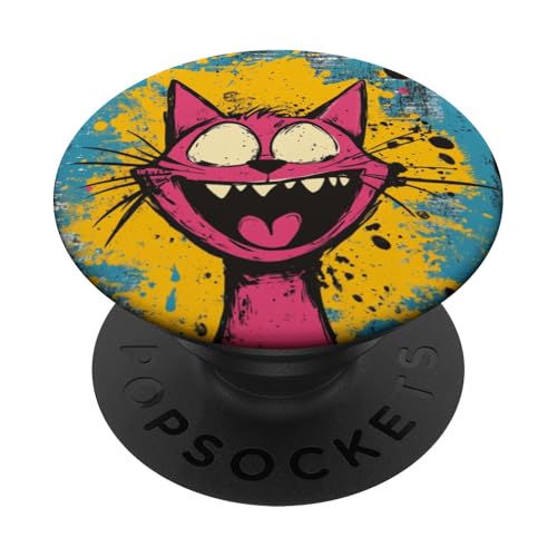 Lebendige rosa Katze verrückter lustiger Ausdruck bunter Hintergrund PopSockets Klebender PopGrip von Cute Accessories Art Gifts for Women and Men