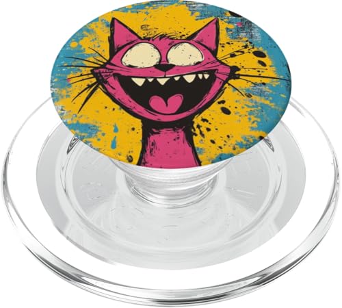 Lebendige rosa Katze verrückter lustiger Ausdruck bunter Hintergrund PopSockets PopGrip für MagSafe von Cute Accessories Art Gifts for Women and Men