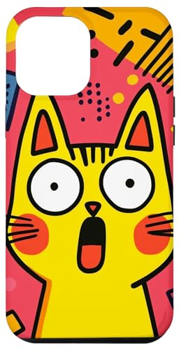 Lustige schockierte gelbe Katze rote Wangen bunter Hintergrund Hülle für iPhone 12 Pro Max von Cute Accessories Art Gifts for Women and Men