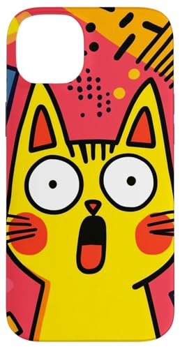 Lustige schockierte gelbe Katze rote Wangen bunter Hintergrund Hülle für iPhone 14 Plus von Cute Accessories Art Gifts for Women and Men