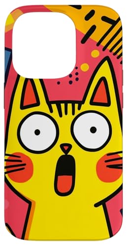 Lustige schockierte gelbe Katze rote Wangen bunter Hintergrund Hülle für iPhone 14 Pro von Cute Accessories Art Gifts for Women and Men