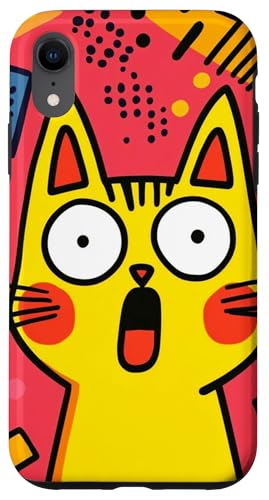 Lustige schockierte gelbe Katze rote Wangen bunter Hintergrund Hülle für iPhone XR von Cute Accessories Art Gifts for Women and Men