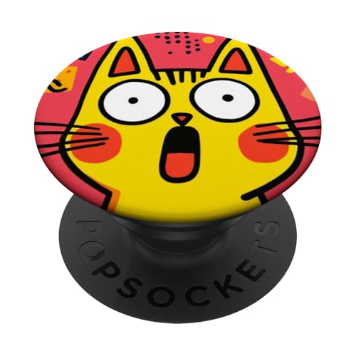 Lustige schockierte gelbe Katze rote Wangen bunter Hintergrund PopSockets Klebender PopGrip von Cute Accessories Art Gifts for Women and Men