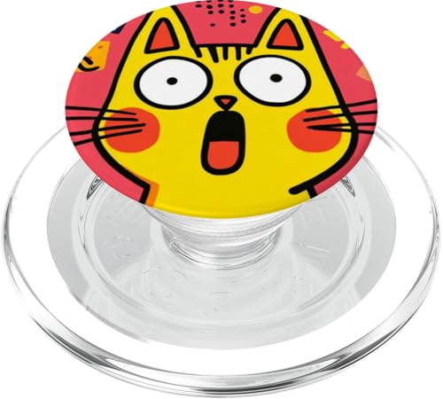Lustige schockierte gelbe Katze rote Wangen bunter Hintergrund PopSockets PopGrip für MagSafe von Cute Accessories Art Gifts for Women and Men