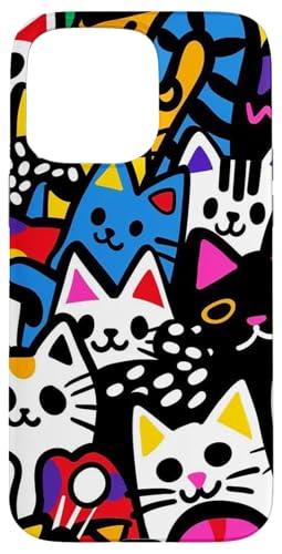 Niedliche, bunte Katzencollage, lebendig und verspielt Hülle für iPhone 15 Pro Max von Cute Accessories Art Gifts for Women and Men