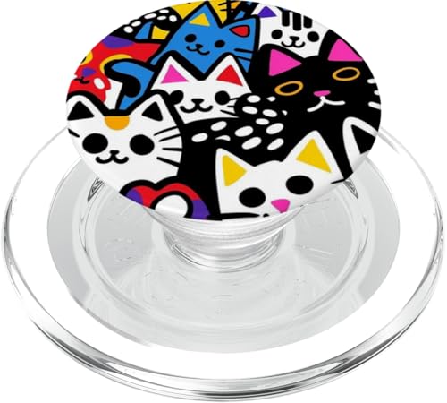 Niedliche, bunte Katzencollage, lebendig und verspielt PopSockets PopGrip für MagSafe von Cute Accessories Art Gifts for Women and Men
