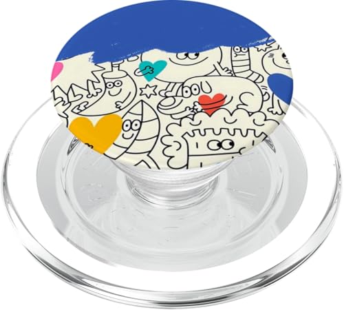 Niedliches lustiges Happy Doodle Zeichenmuster Blau Weiß Rosa Gelb PopSockets PopGrip für MagSafe von Cute Accessories Art Gifts for Women and Men
