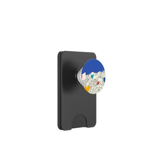 Niedliches lustiges Happy Doodle Zeichenmuster Blau Weiß Rosa Gelb PopSockets PopWallet für MagSafe von Cute Accessories Art Gifts for Women and Men