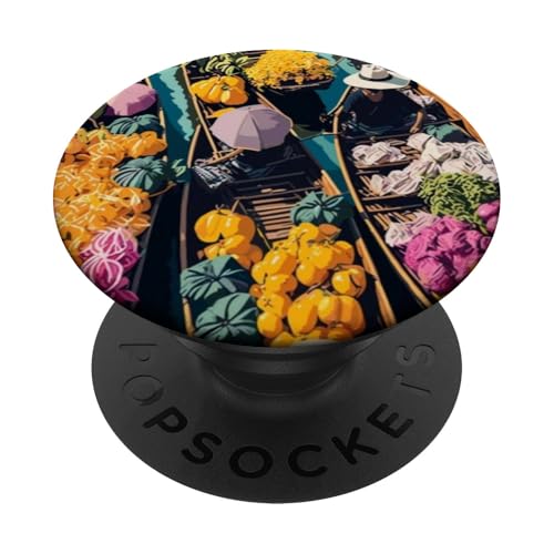 Reisender Rucksacktouristen wandern auf dem schwimmenden Markt in Bangkok, Thailand PopSockets Klebender PopGrip von Cute Accessories Art Gifts for Women and Men