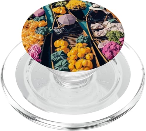 Reisender Rucksacktouristen wandern auf dem schwimmenden Markt in Bangkok, Thailand PopSockets PopGrip für MagSafe von Cute Accessories Art Gifts for Women and Men