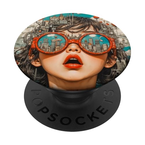 Retro Futuristische Steampunk City Floating Airships Pop Art PopSockets Klebender PopGrip Retro Futuristische Steampunk City Floating Airships Pop Art PopSockets Klebender PopGrip von Cute Accessories Art Gifts for Women and Men
