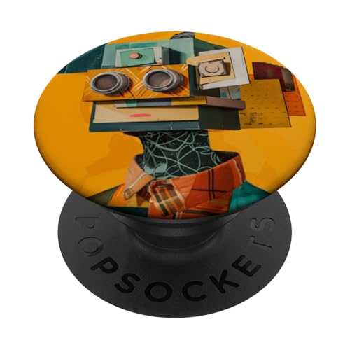Retro Futuristischer Roboter Pop Art kräftige Farben gelber Hintergrund PopSockets Klebender PopGrip Retro Futuristischer Roboter Pop Art kräftige Farben gelber Hintergrund PopSockets Klebender PopGrip von Cute Accessories Art Gifts for Women and Men