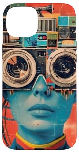 Retro Futuristischer blauer Roboterkopf bunte ästhetische Vibes Hülle für iPhone 15 Plus von Cute Accessories Art Gifts for Women and Men