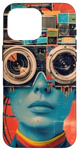 Retro Futuristischer blauer Roboterkopf bunte ästhetische Vibes Hülle für iPhone 16 Pro Max von Cute Accessories Art Gifts for Women and Men