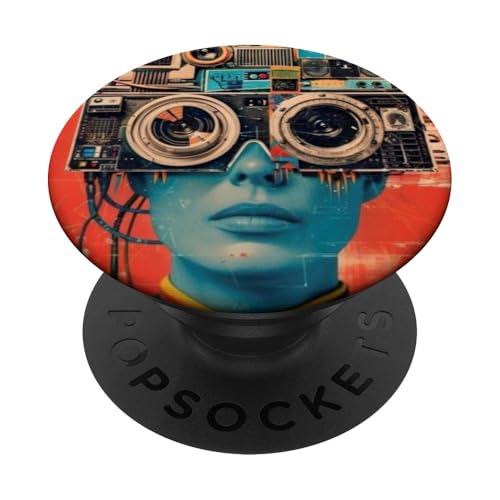 Retro Futuristischer blauer Roboterkopf bunte ästhetische Vibes PopSockets Klebender PopGrip Retro Futuristischer blauer Roboterkopf bunte ästhetische Vibes PopSockets Klebender PopGrip von Cute Accessories Art Gifts for Women and Men